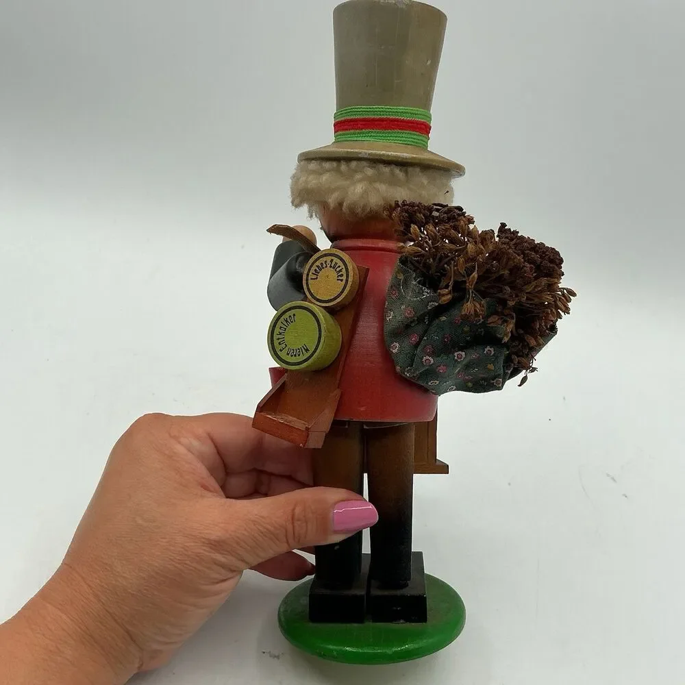 Vintage German Wooden Smoker Music Box Organ Grinder 9.5” Tested Works